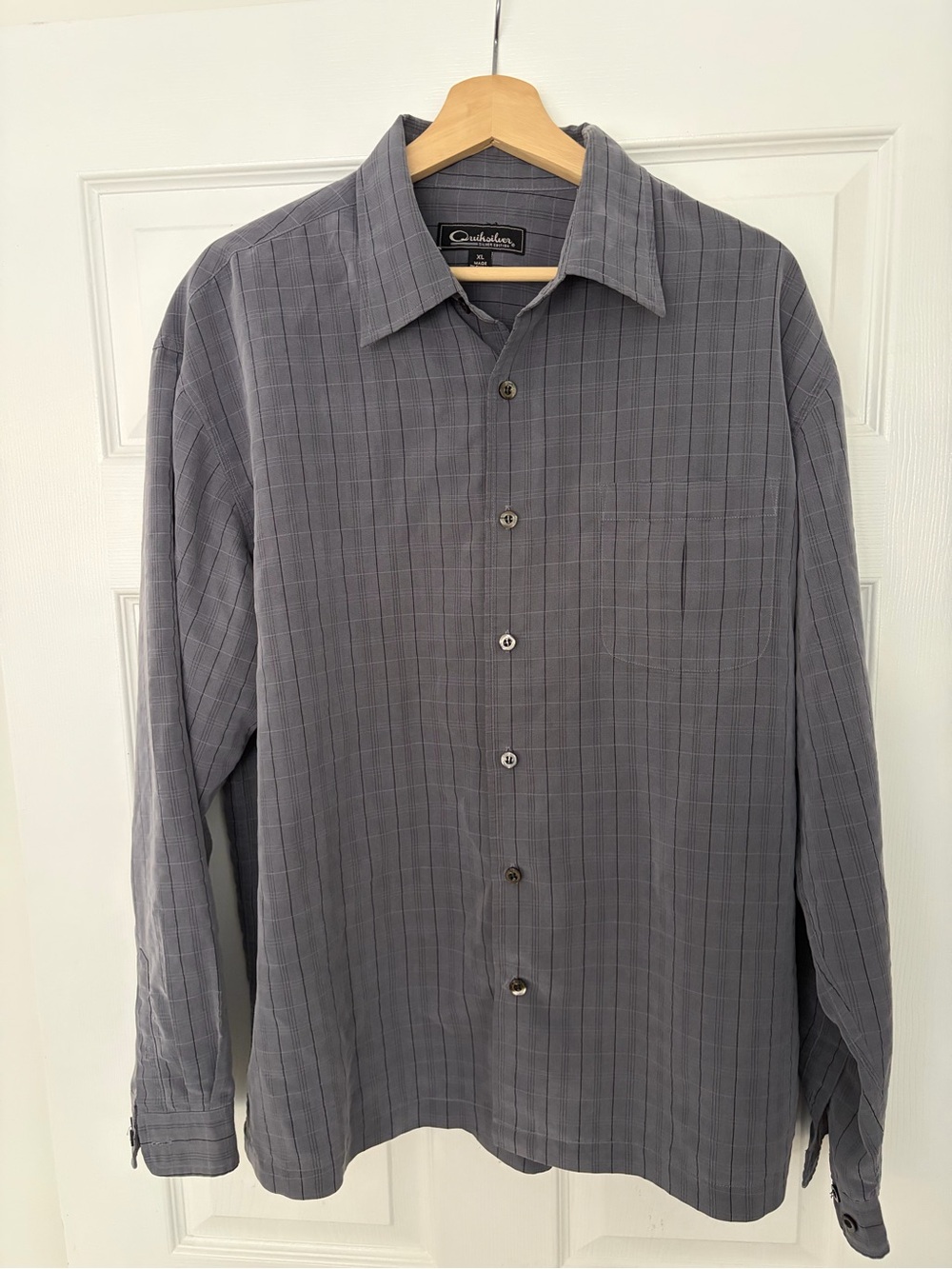 Men's Quiksilver Gray Plaid Button-Up Shirt XL PERFECT CONDITION